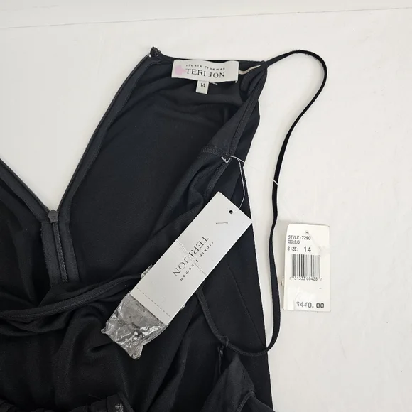 Rickie Freeman by Teri Jon Women's Black Silk Jewel Midi Dress Size 14 $440 MSRP - Picture 12 of 16